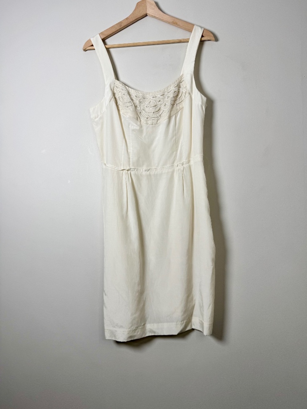 Banana Republic Sleeveless Ivory Silk Blend Embroidered Sheath Slip Dress Sz 8